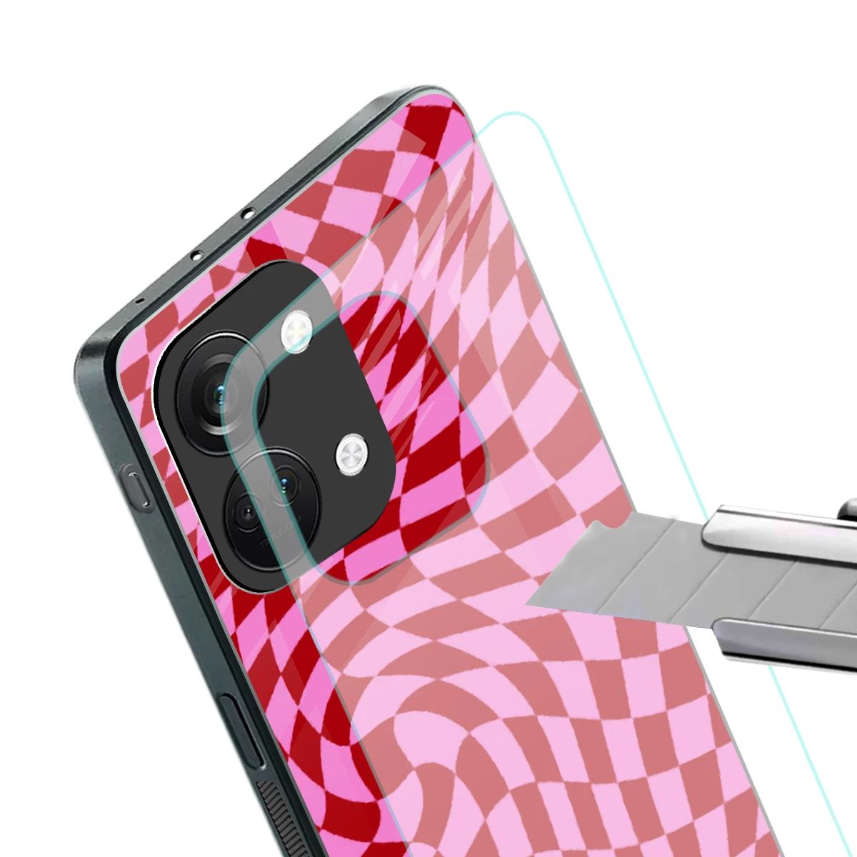 Trippy Pink Checkers stylish phone case for oneplus nord 3 | glossy glass and slim fit