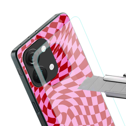 Trippy Pink Checkers stylish phone case for oneplus nord 3 | glossy glass and slim fit