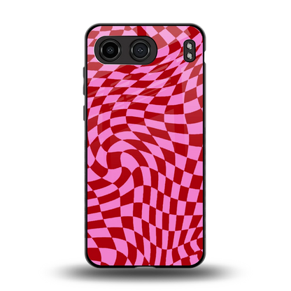 Trippy Pink Checkers back phone cover | glass case for oneplus nord 4