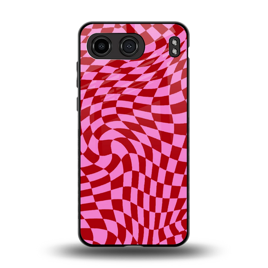 Trippy Pink Checkers back phone cover | glass case for oneplus nord 4
