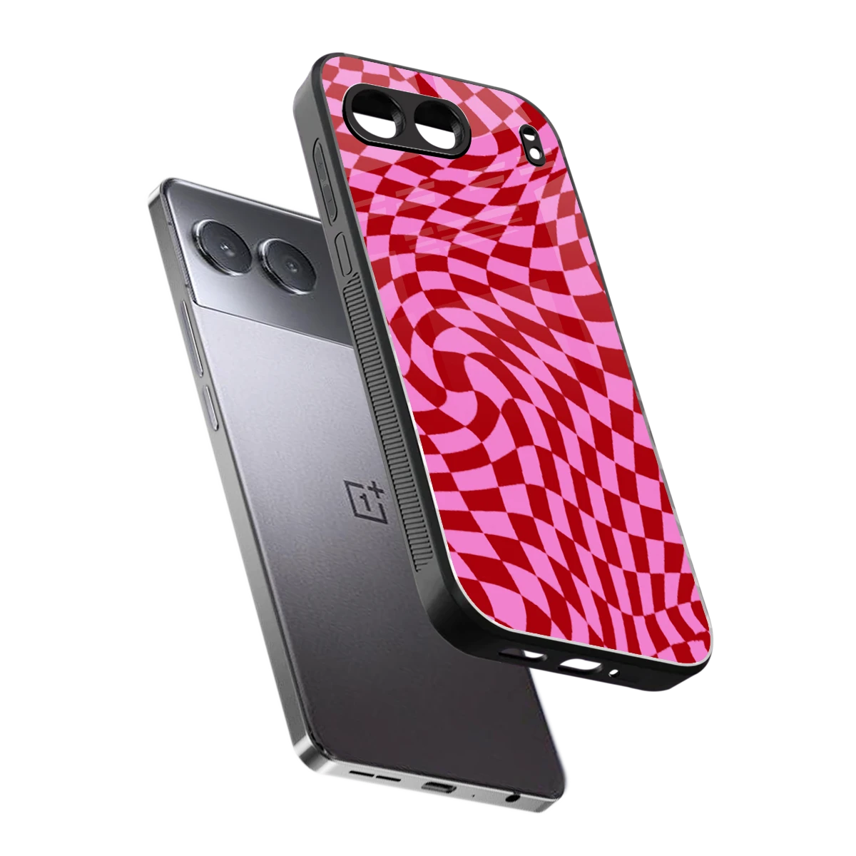 Trippy Pink Checkers sleek oneplus nord 4 cover with tempered glass back and TPU edges