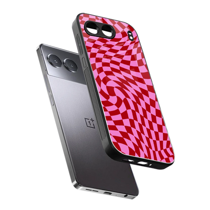 Trippy Pink Checkers sleek oneplus nord 4 cover with tempered glass back and TPU edges