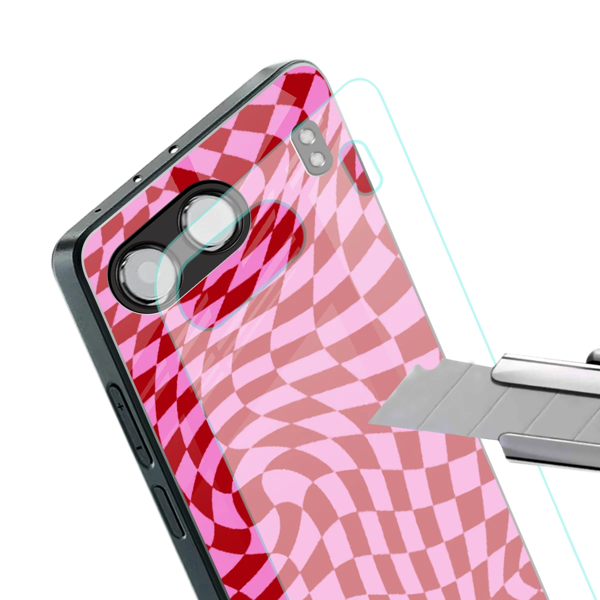 Trippy Pink Checkers stylish phone case for oneplus nord 4 | glossy glass and slim fit