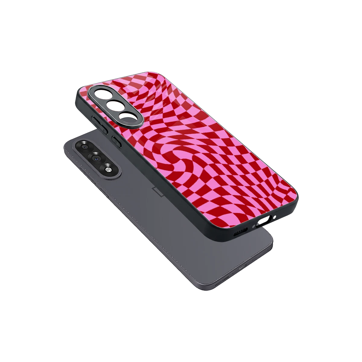 Trippy Pink Checkers sleek oneplus nord 5 cover with tempered glass back and TPU edges