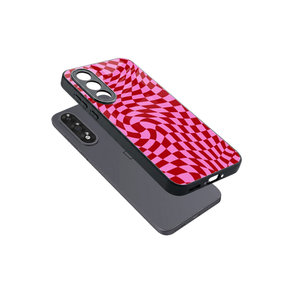 Trippy Pink Checkers sleek oneplus nord 5 cover with tempered glass back and TPU edges