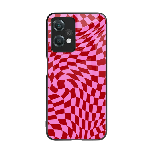 Trippy Pink Checkers back phone cover | glass case for oneplus nord ce 2 lite