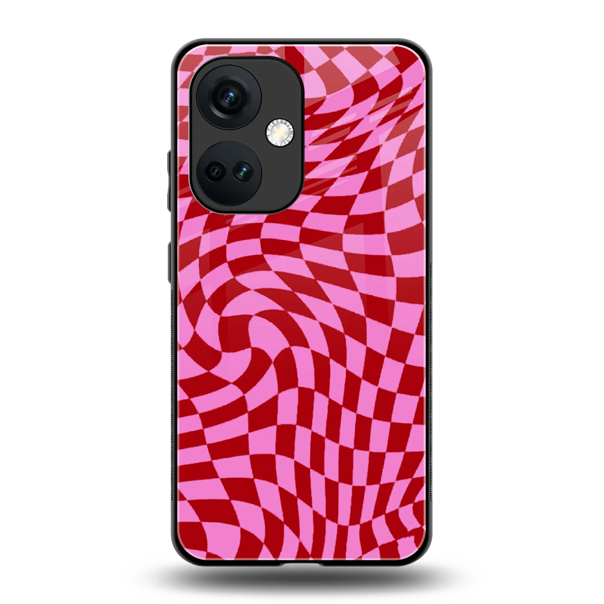 Trippy Pink Checkers back phone cover | glass case for oneplus nord ce 3
