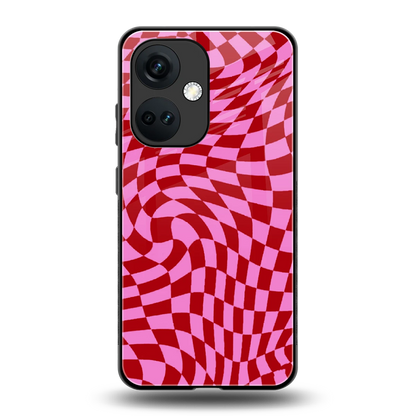 Trippy Pink Checkers back phone cover | glass case for oneplus nord ce 3