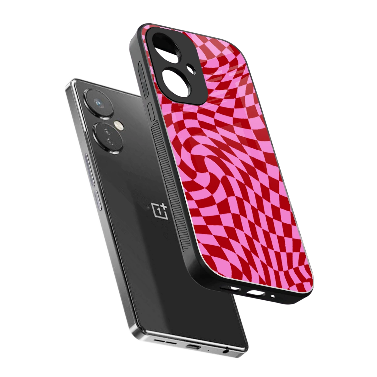 Trippy Pink Checkers sleek oneplus nord ce 3 cover with tempered glass back and TPU edges