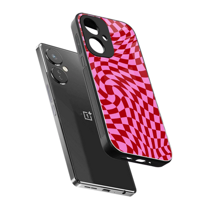Trippy Pink Checkers sleek oneplus nord ce 3 cover with tempered glass back and TPU edges