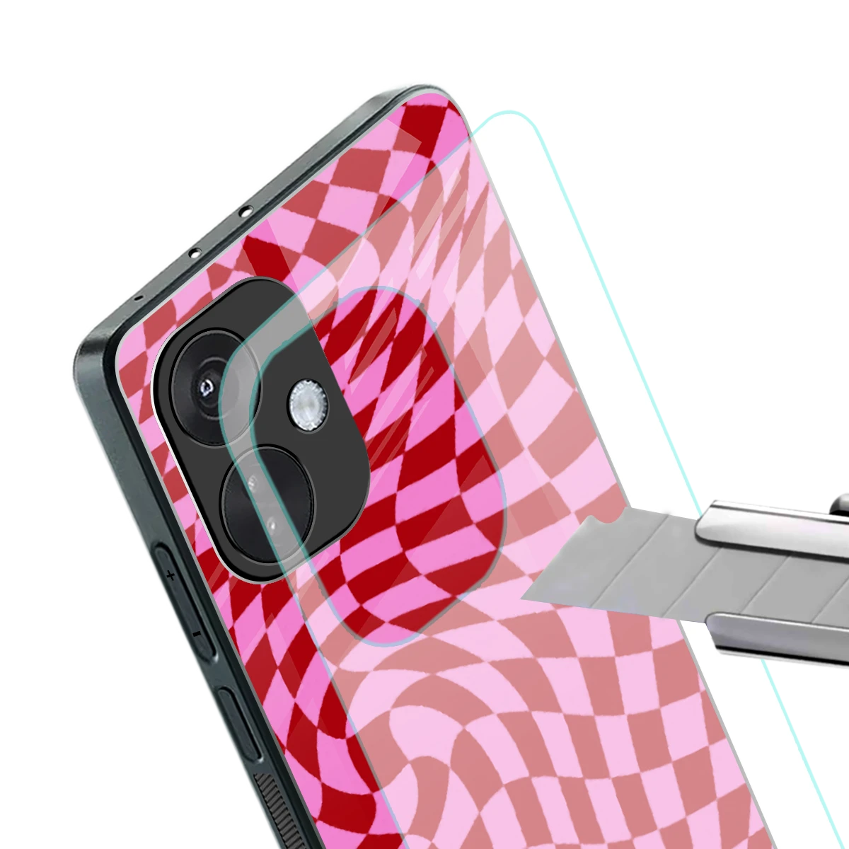 Trippy Pink Checkers stylish phone case for oneplus nord ce 3 | glossy glass and slim fit