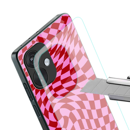 Trippy Pink Checkers stylish phone case for oneplus nord ce 3 | glossy glass and slim fit