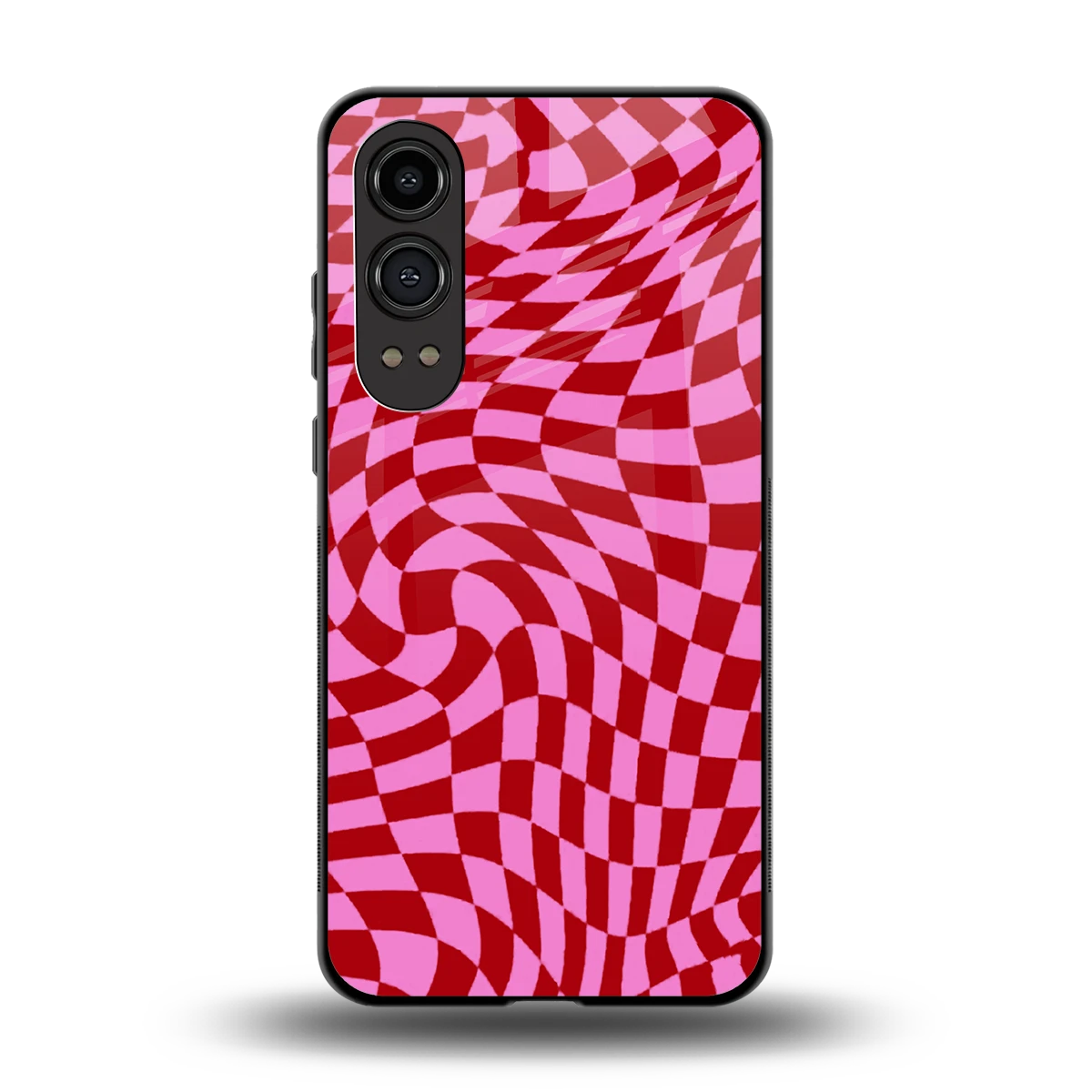 Trippy Pink Checkers back phone cover | glass case for oneplus nord ce 4 lite