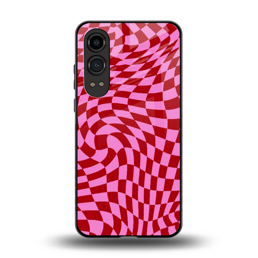 Trippy Pink Checkers back phone cover | glass case for oneplus nord ce 4 lite