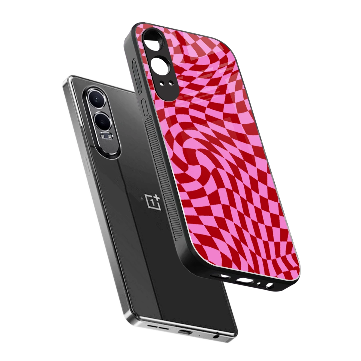 Trippy Pink Checkers sleek oneplus nord ce 4 lite cover with tempered glass back and TPU edges
