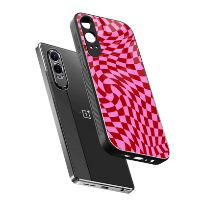 Trippy Pink Checkers sleek oneplus nord ce 4 lite cover with tempered glass back and TPU edges