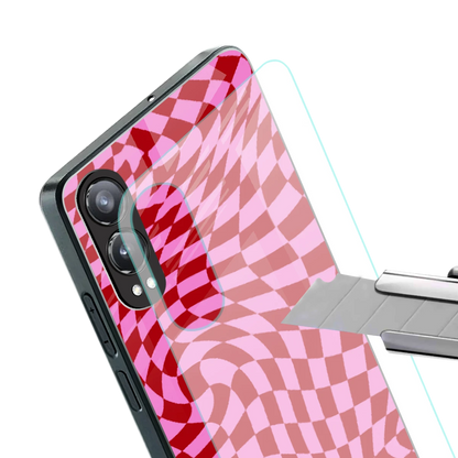 Trippy Pink Checkers stylish phone case for oneplus nord ce 4 lite | glossy glass and slim fit