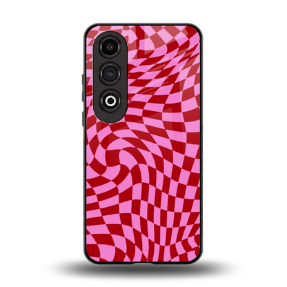 Trippy Pink Checkers back phone cover | glass case for oneplus nord ce 4
