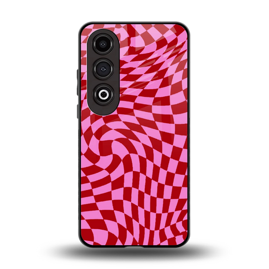 Trippy Pink Checkers back phone cover | glass case for oneplus nord ce 4