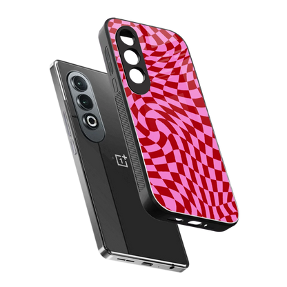 Trippy Pink Checkers sleek oneplus nord ce 4 cover with tempered glass back and TPU edges