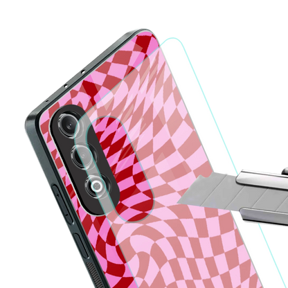 Trippy Pink Checkers stylish phone case for oneplus nord ce 4 | glossy glass and slim fit