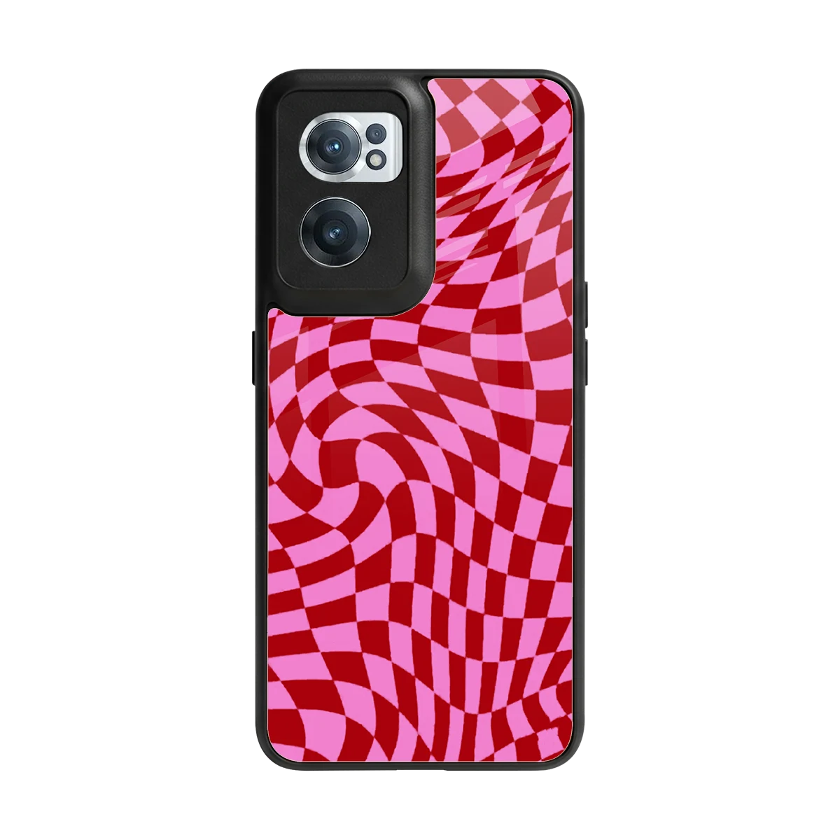 Trippy Pink Checkers back phone cover | glass case for oneplus nord ce 2