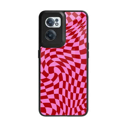 Trippy Pink Checkers back phone cover | glass case for oneplus nord ce 2
