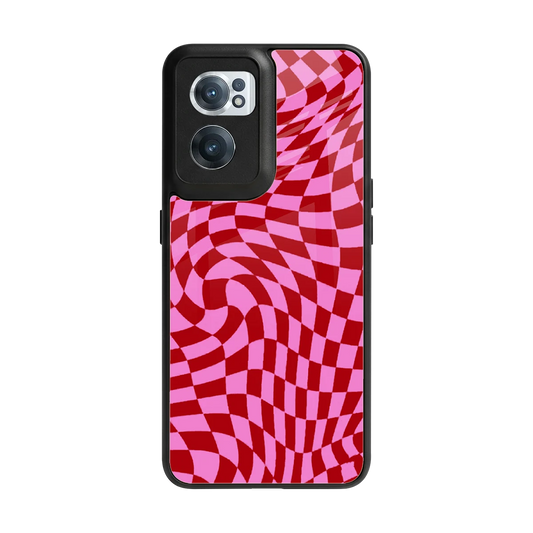 Trippy Pink Checkers back phone cover | glass case for oneplus nord ce 2