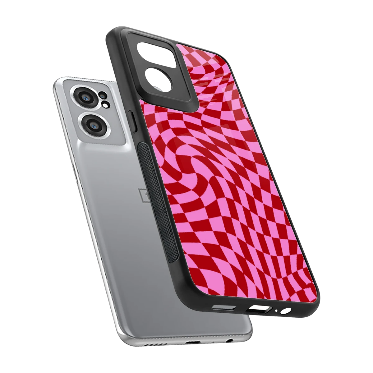 Trippy Pink Checkers sleek oneplus nord ce 2 cover with tempered glass back and TPU edges