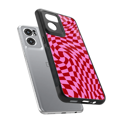 Trippy Pink Checkers sleek oneplus nord ce 2 cover with tempered glass back and TPU edges