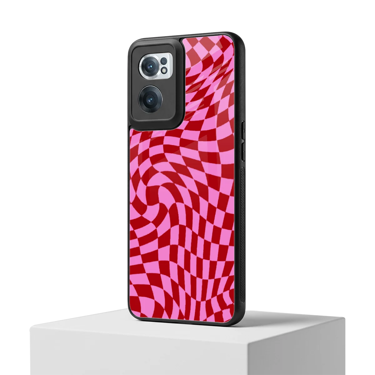 Trippy Pink Checkers oneplus nord ce 2 mobile cover | shockproof glass phone case
