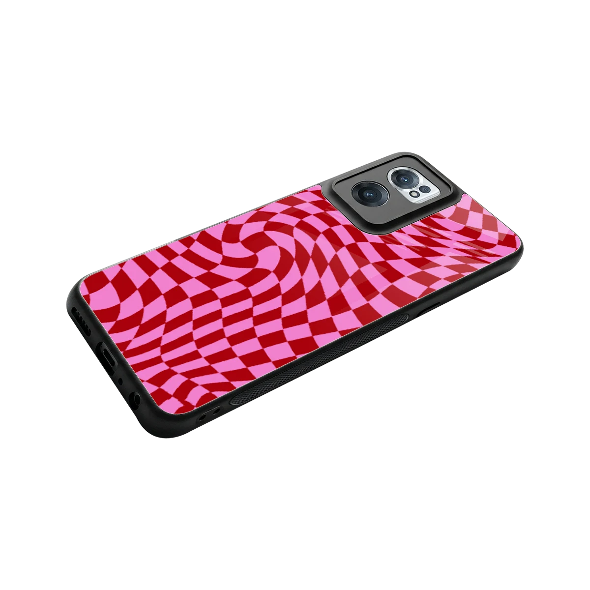 Trippy Pink Checkers stylish phone case for oneplus nord ce 2 | glossy glass and slim fit