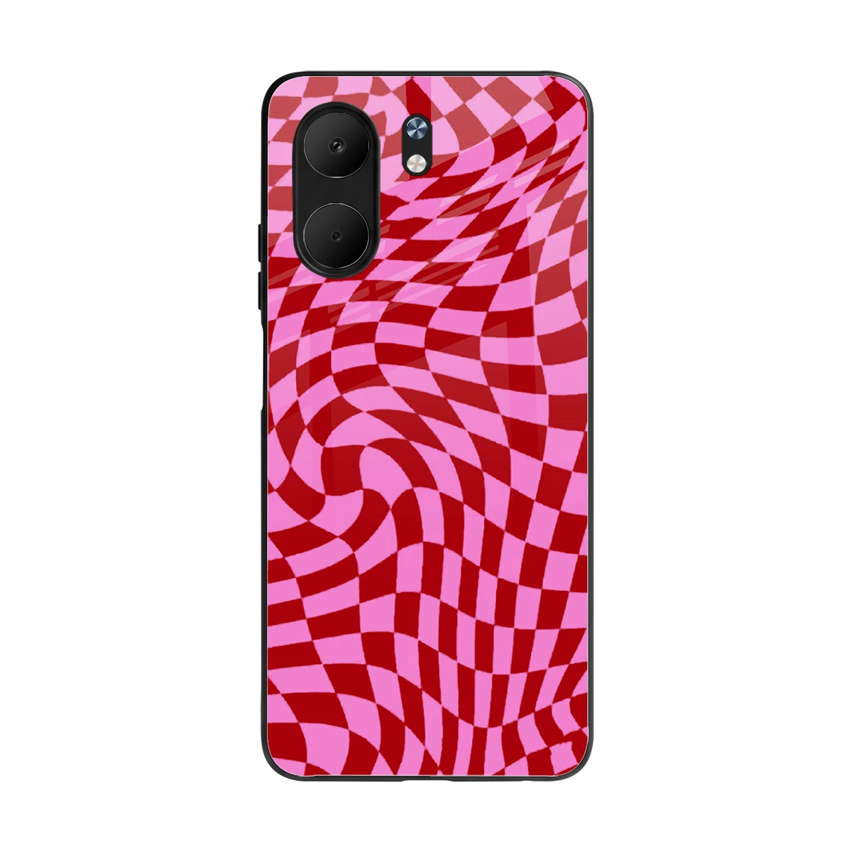 Trippy Pink Checkers back phone cover | glass case for oppo a5x 5g