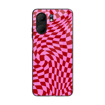 Trippy Pink Checkers back phone cover | glass case for oppo a5x 5g