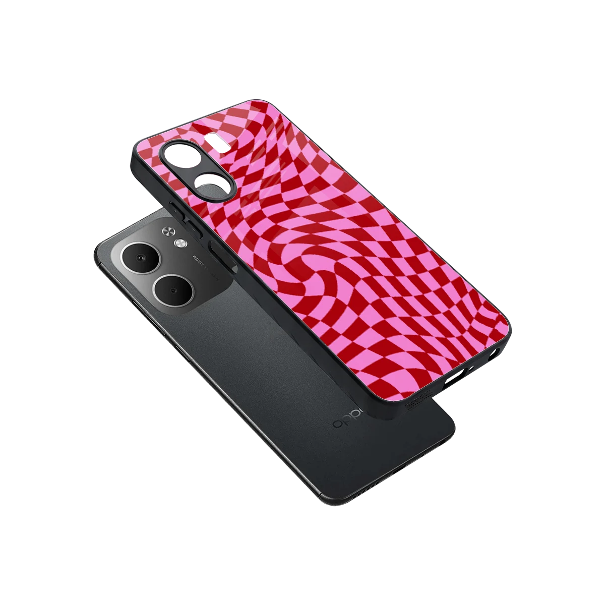 Trippy Pink Checkers sleek oppo a5x 5g cover with tempered glass back and TPU edges