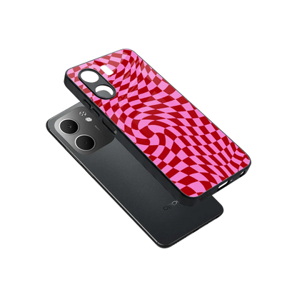 Trippy Pink Checkers sleek oppo a5x 5g cover with tempered glass back and TPU edges