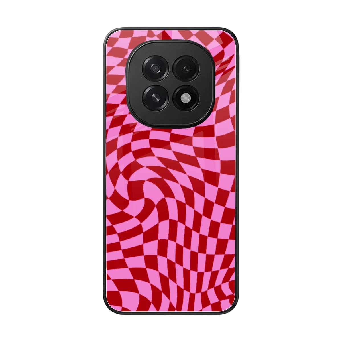 Trippy Pink Checkers back phone cover | glass case for oppo f29 5g