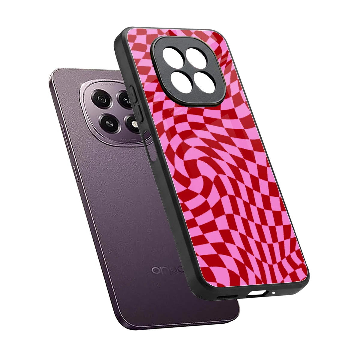 Trippy Pink Checkers sleek oppo f29 5g cover with tempered glass back and TPU edges