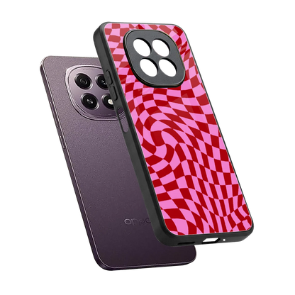 Trippy Pink Checkers sleek oppo f29 5g cover with tempered glass back and TPU edges