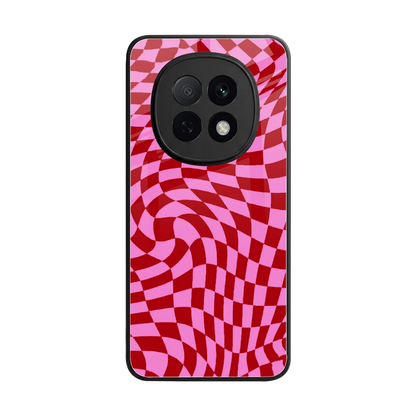 Trippy Pink Checkers back phone cover | glass case for oppo f29 pro 5g