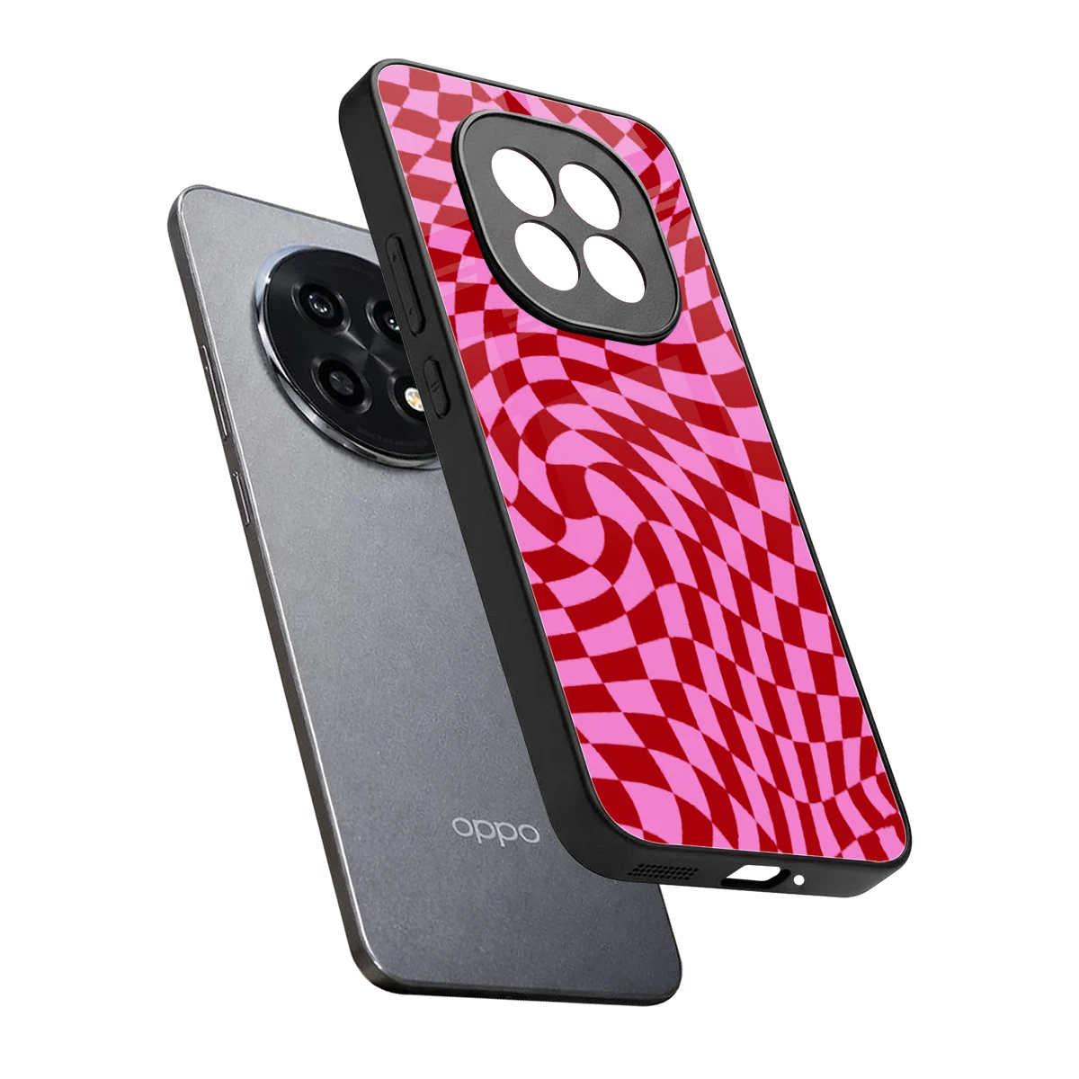 Trippy Pink Checkers sleek oppo f29 pro 5g cover with tempered glass back and TPU edges