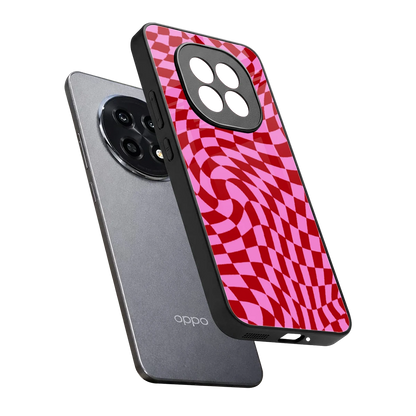 Trippy Pink Checkers sleek oppo f29 pro 5g cover with tempered glass back and TPU edges
