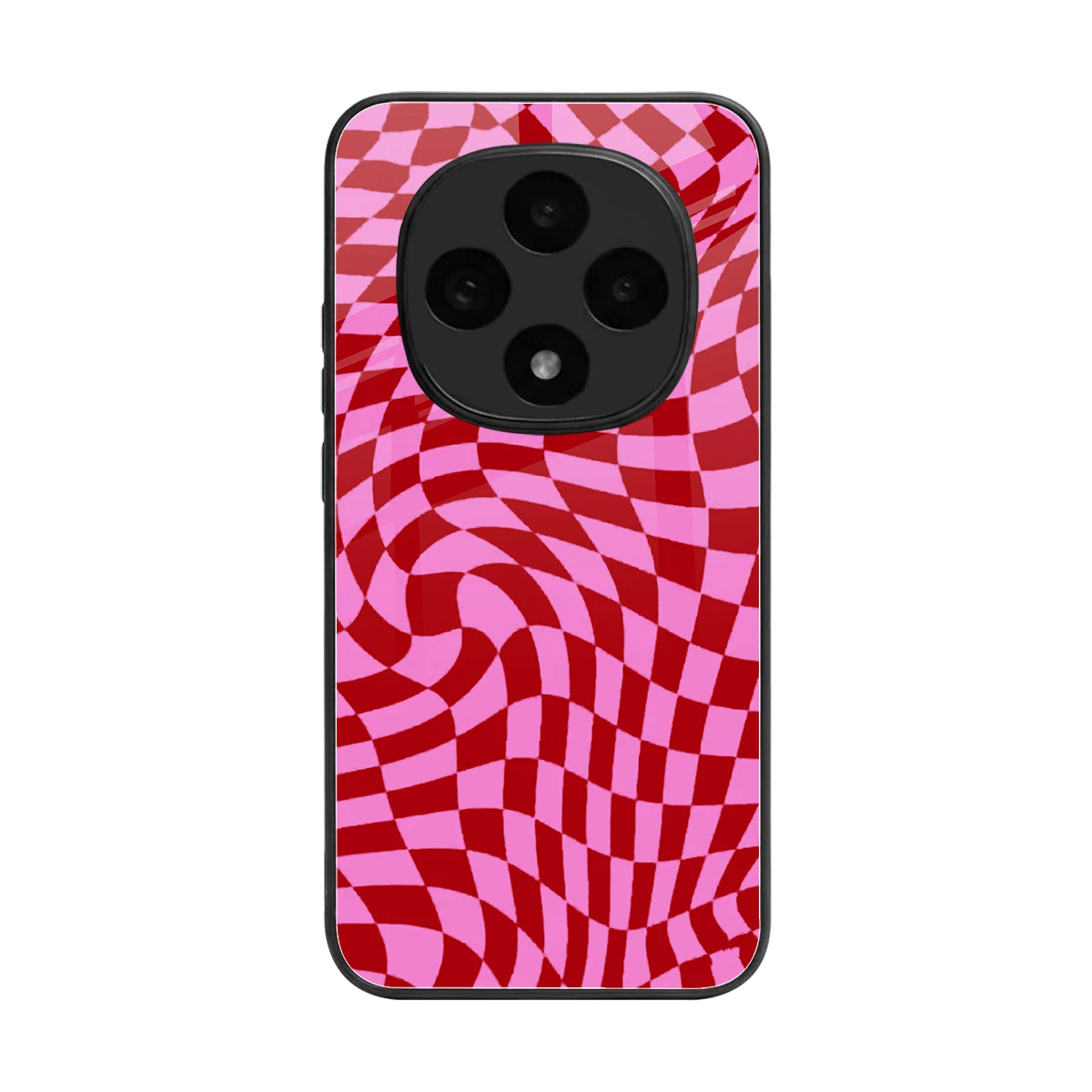 Trippy Pink Checkers back phone cover | glass case for oppo f31 pro 5g