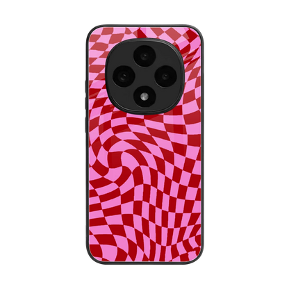 Trippy Pink Checkers back phone cover | glass case for oppo f31 pro 5g