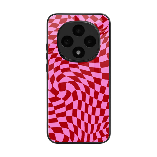 Trippy Pink Checkers back phone cover | glass case for oppo f31 pro 5g
