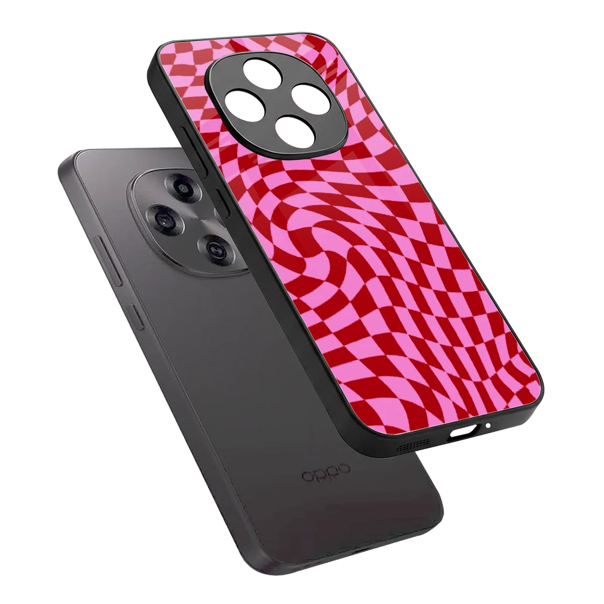 Trippy Pink Checkers sleek oppo f31 pro 5g cover with tempered glass back and TPU edges