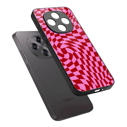 Trippy Pink Checkers sleek oppo f31 pro 5g cover with tempered glass back and TPU edges
