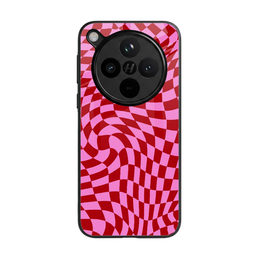 Trippy Pink Checkers back phone cover | glass case for oppo find x8