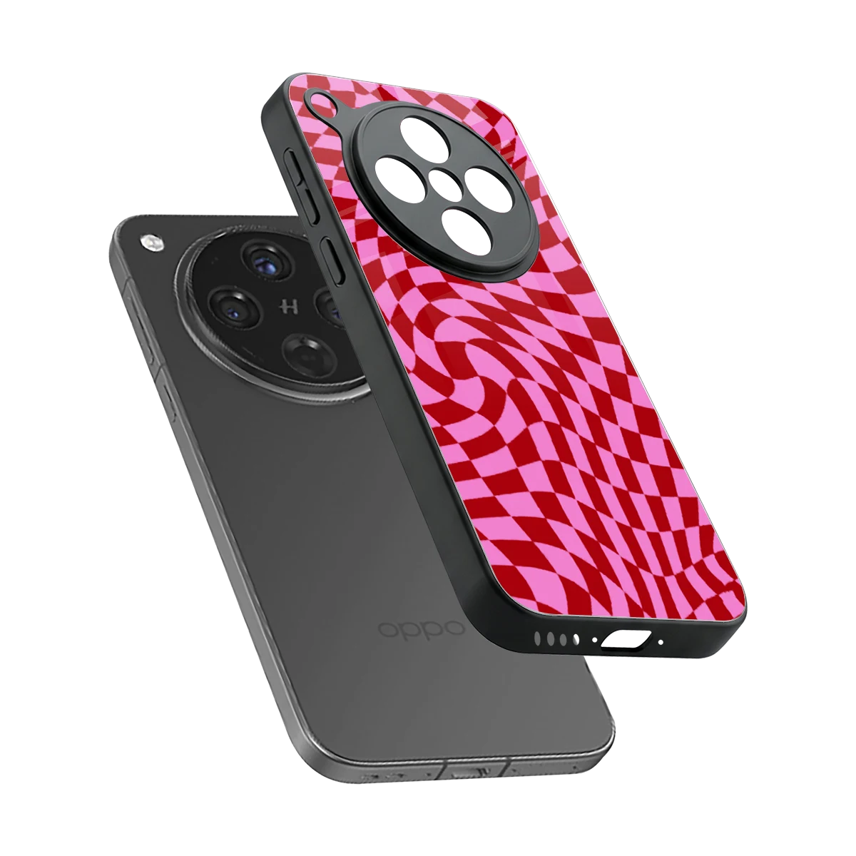 Trippy Pink Checkers sleek oppo find x8 cover with tempered glass back and TPU edges
