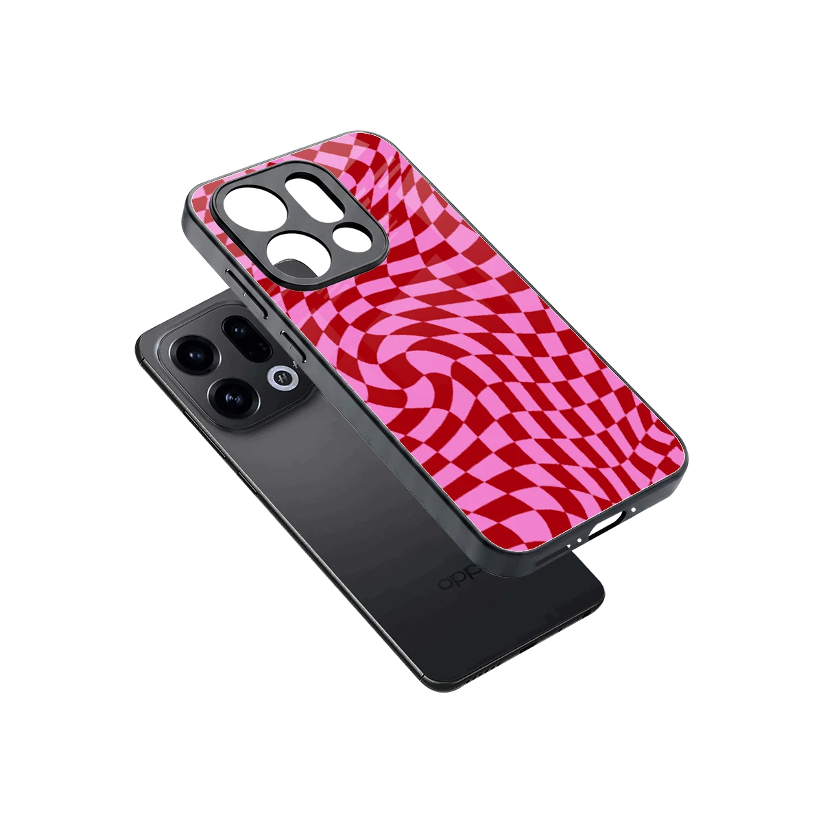 Trippy Pink Checkers sleek oppo find x9 cover with tempered glass back and TPU edges